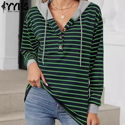 Women's Fashion Casual Stripe Print Long Sleeve Hooded Hoodies & Sweatshirts