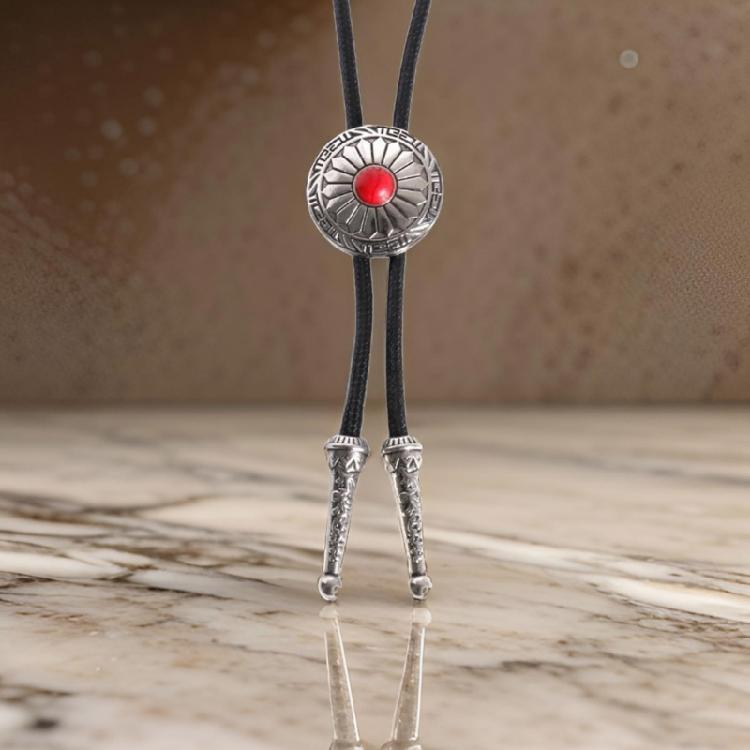 Bolo Tie for Women Men Western Bolo Tie Vintage Metal Sunflower Stone Pendant Faux Leather Rope Necktie Tie Necklace