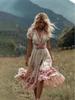 Creative Totem Print Women's Summer V-Neck Short Sleeve Midi Dress