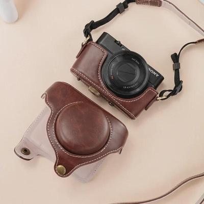 Capa de couro para câmera Sony série RX100 - Compatível com RX100M6, RX100 M2, M3, M4, M5A, M5, WX700, HX90 - Preta