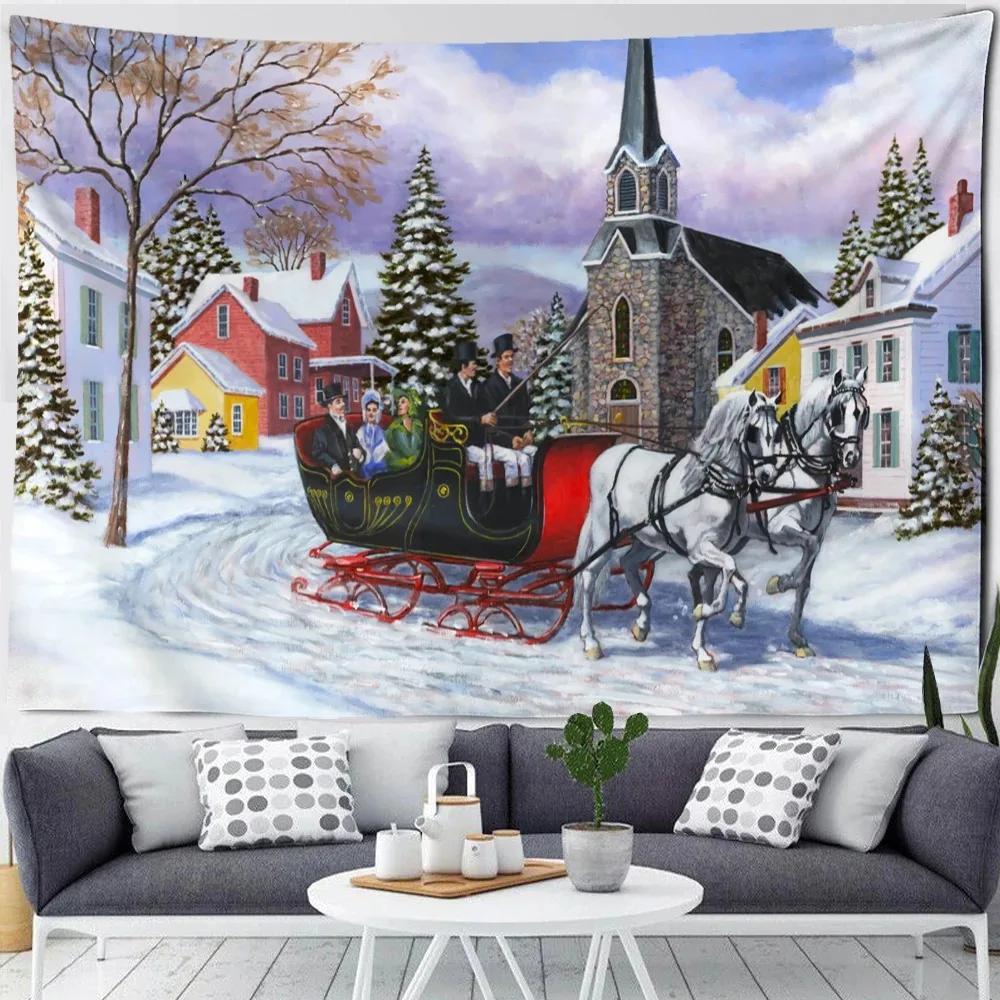 Christmas Snow Forest Scenery Tapestry Bedroom Living Room Home Wall Decoration