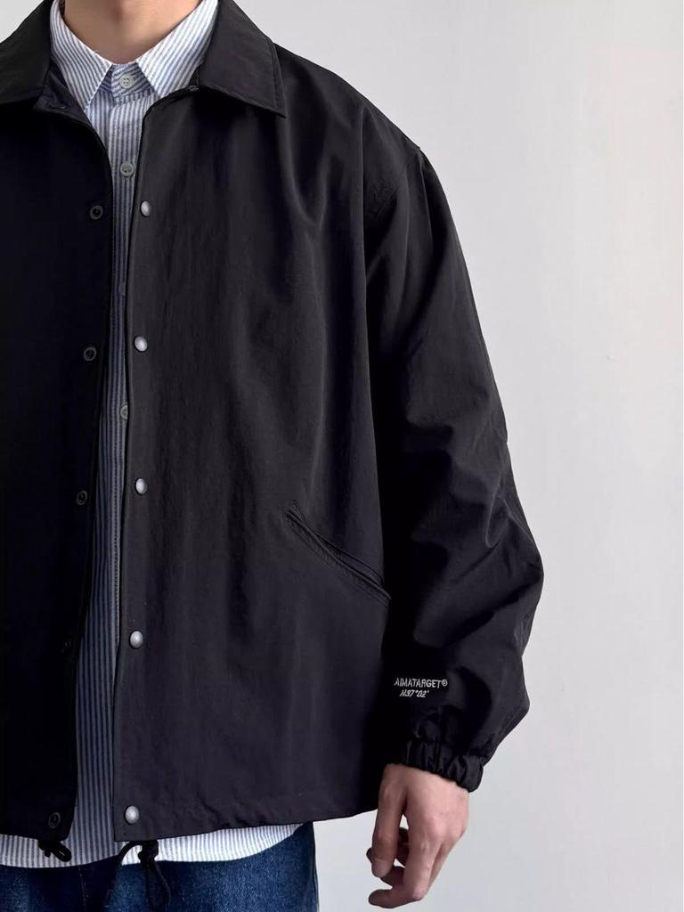 Herren Japanische Retro Locker Geschnittene Coachjacke - Umlegekragen, Vielseitige Unifarbe, Schlichte Frühling/Herbst Arbeitskleidung, Trendiger Uniformstil.