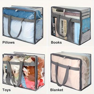1pc Transparent Clothing Storage Bag, Storage Bag With ReinforcedHandles & Sturdy Zipper, Suitable For Quilts, Blankets, Bed