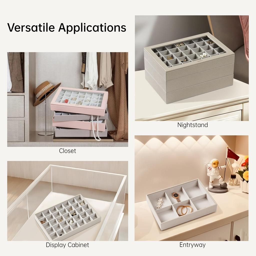 Vee&In. Jewelry Box, Multi-layered Fashion Accessory Storage Case, Earring Case, Easy Organizing of Jewelry, Ideal Accessory Case for Women, Clear Dis