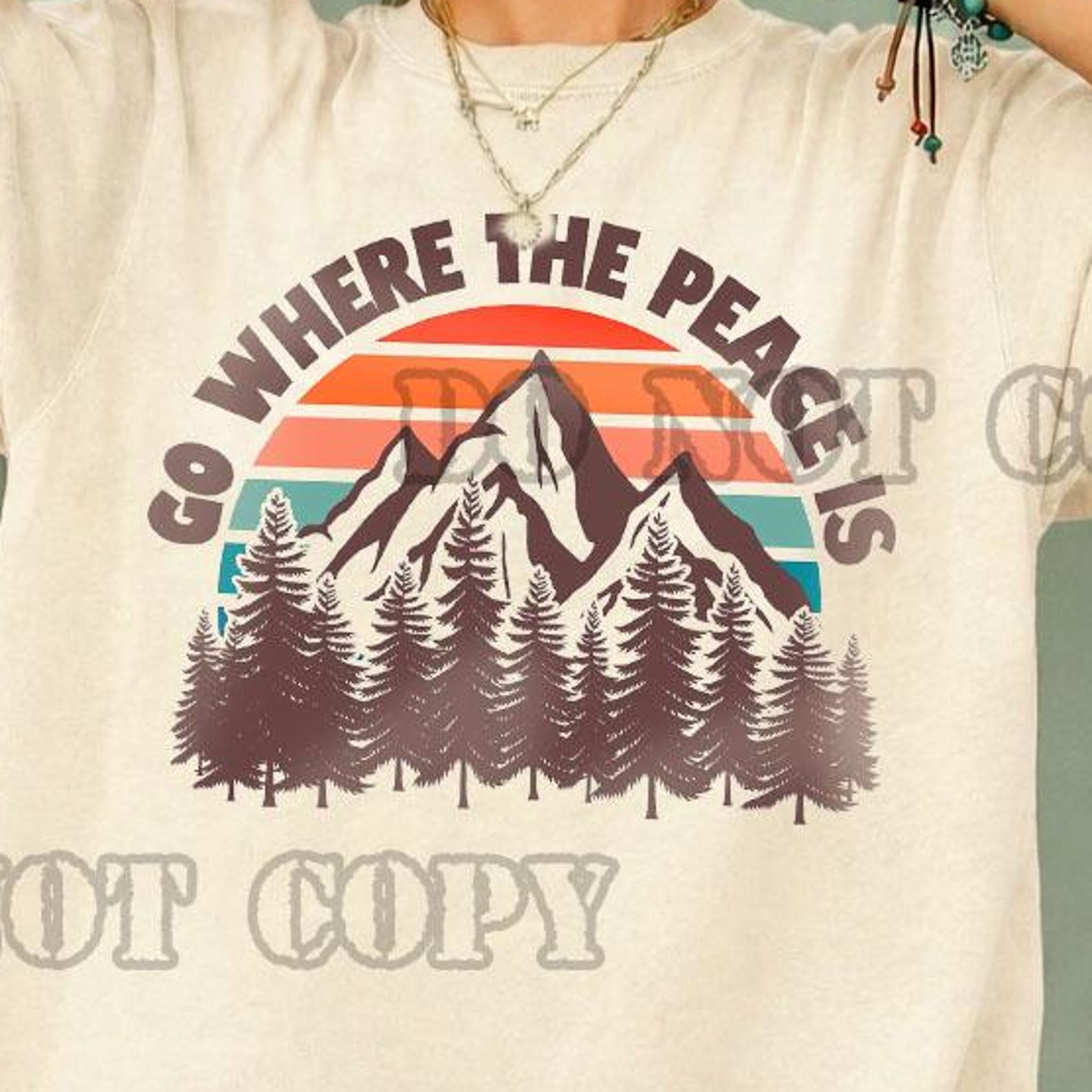 Go Where the Peace Is Mountain Trees T-Shirt, Retro Sunset Graphic Tee 3XL
