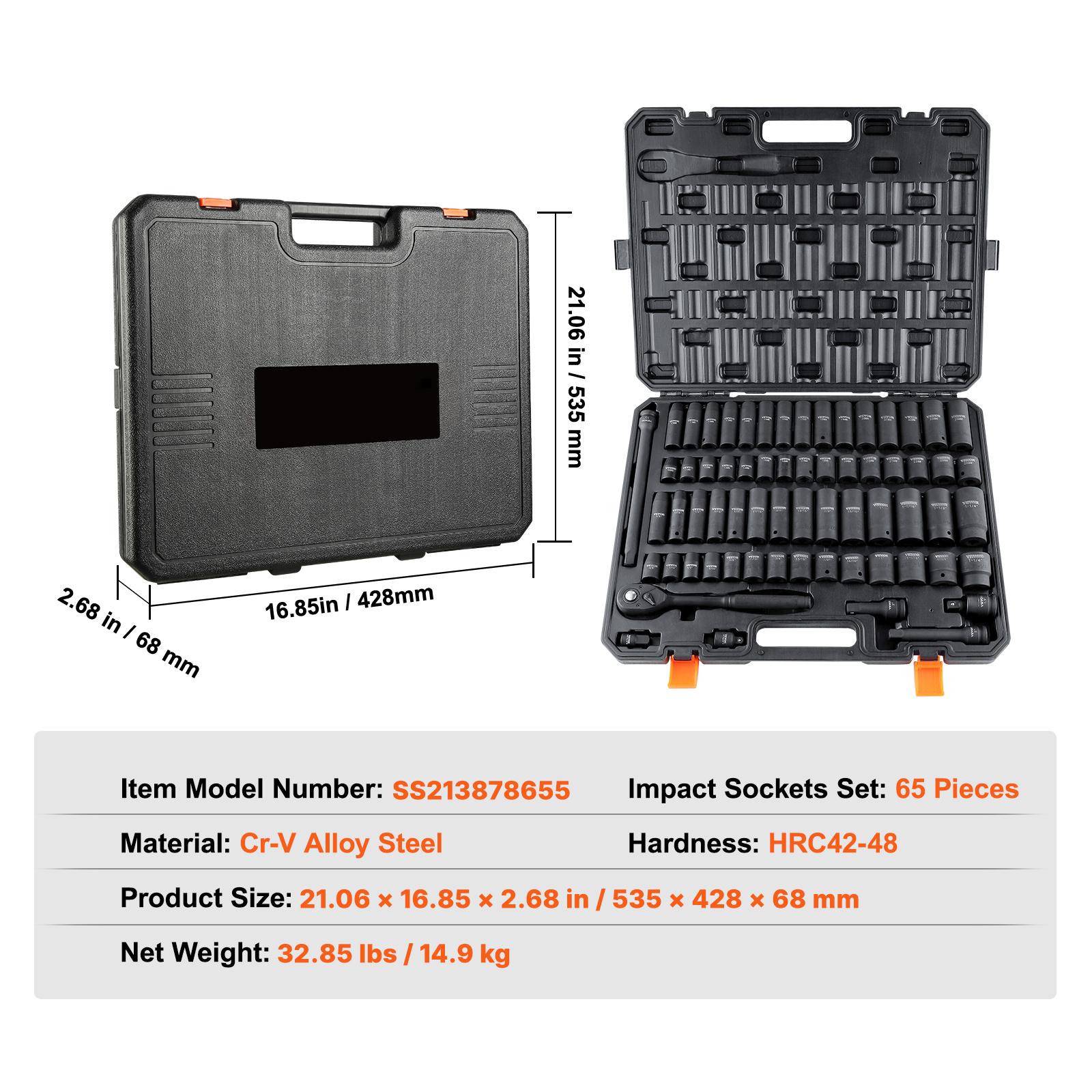 

SucceBuy 1/2 Drive Impact Socket Set 6 Point Cr-V Alloy Steel for Auto Repair Easy-to-Read Size Markings Rugged Construction