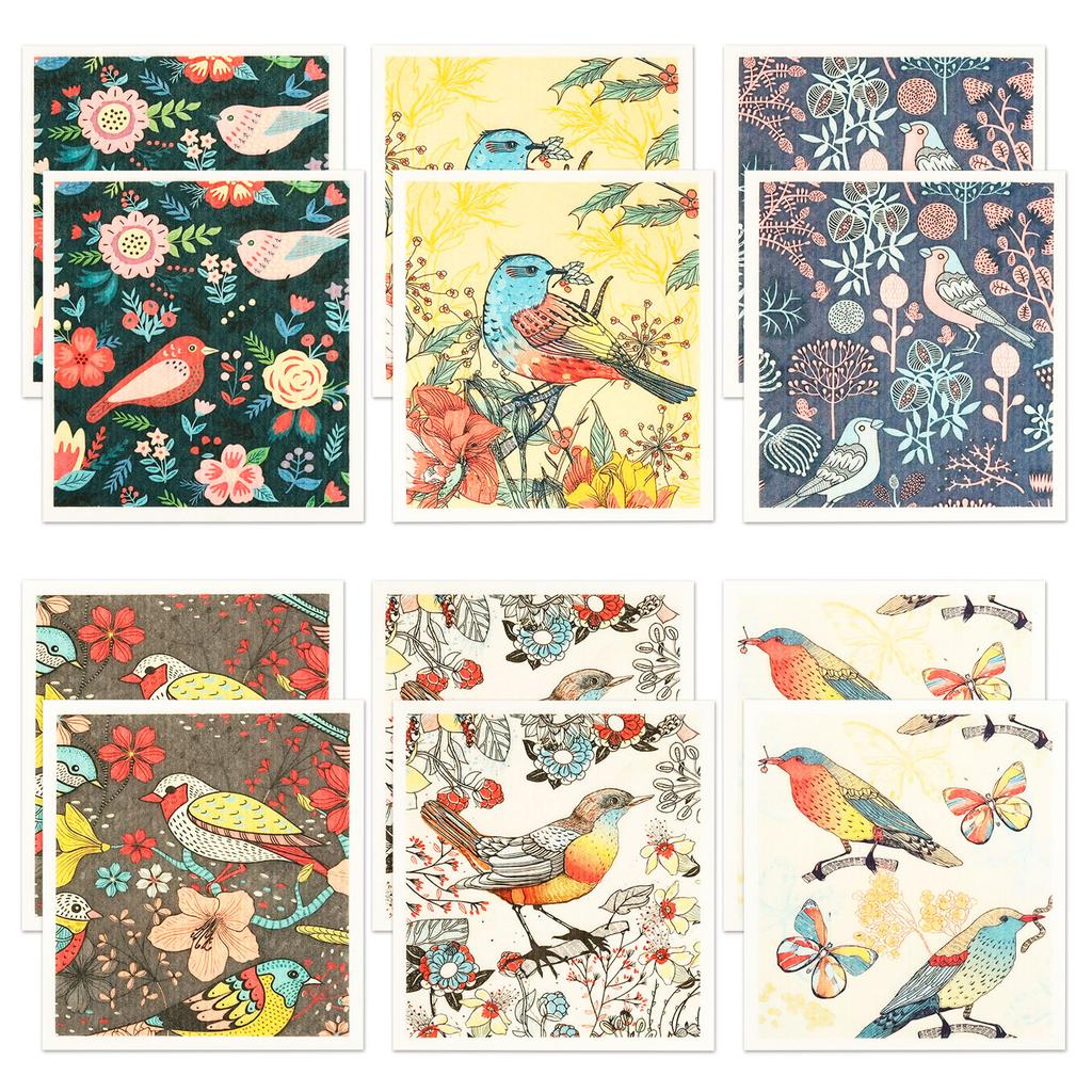 6/12Pcs Cellulose Cotton Plant Animal Printed Cleaning Cloth Quick Drying Multi-pattern Dish Towel Kitchen Bathroom Cleaning Rag