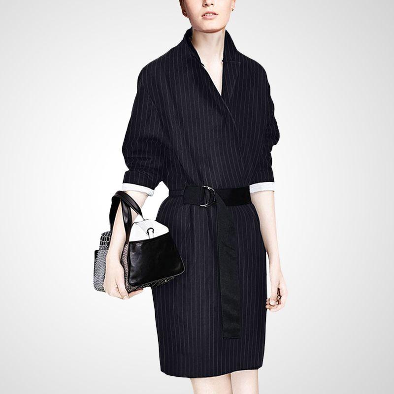 

European and American Famous Brand Fall Mid-Length Korean Style Fashion Trench Coat Black XL