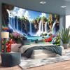 Bright Waterfall Nature Tapestry Wall Hanging, Colorful Floral Tropical Tapestry for Bedroom Living Room