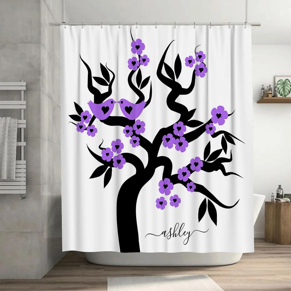 Beautiful Purple Bird Silhouette Shower Curtain for Bathroom Decor Customizable Name Personalization Available On .