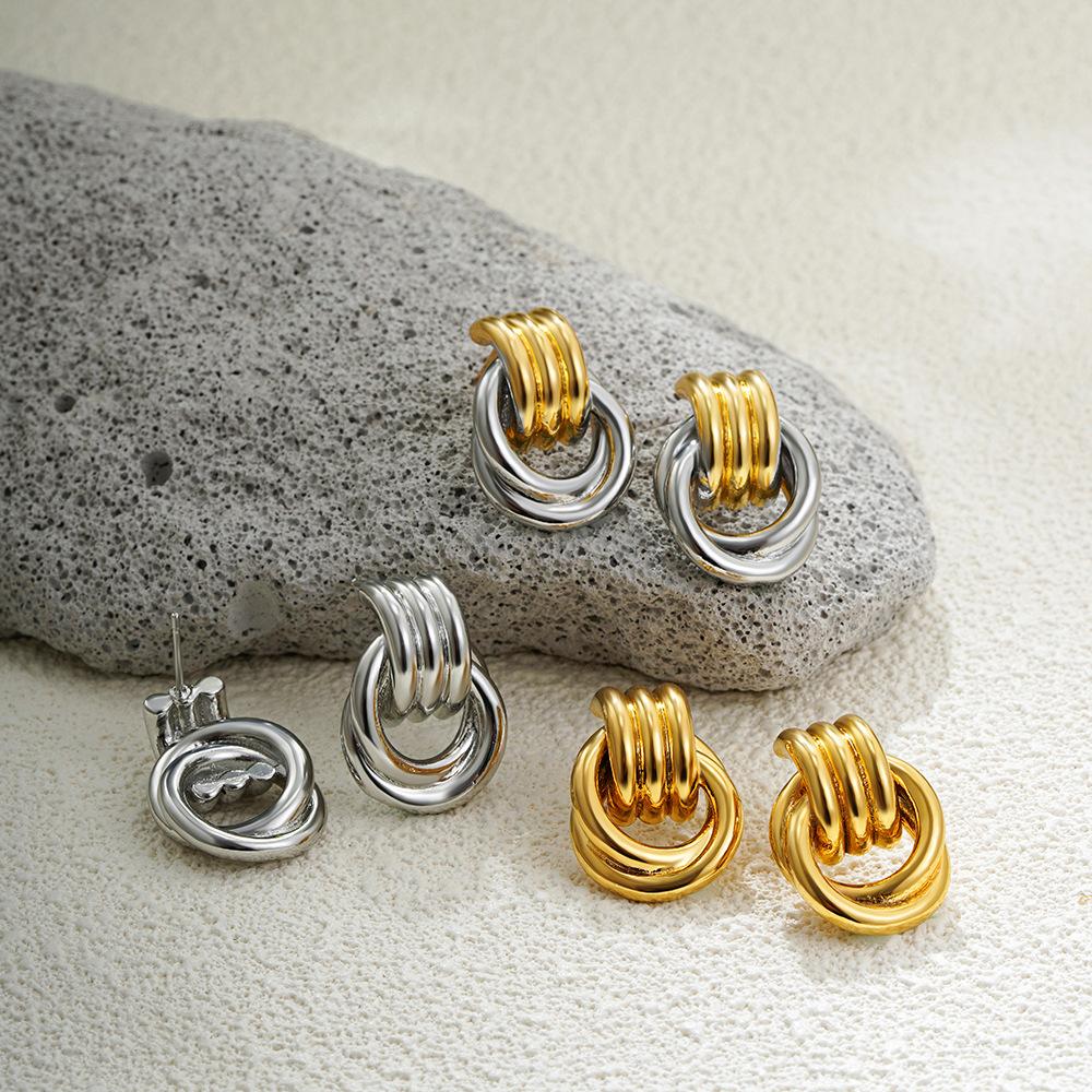 Fashion 18K Vintage Texture Gold Plated Stainless Steel Earrings For Women Geometric Circle Twist Statement Earring Jewelry Bijoux