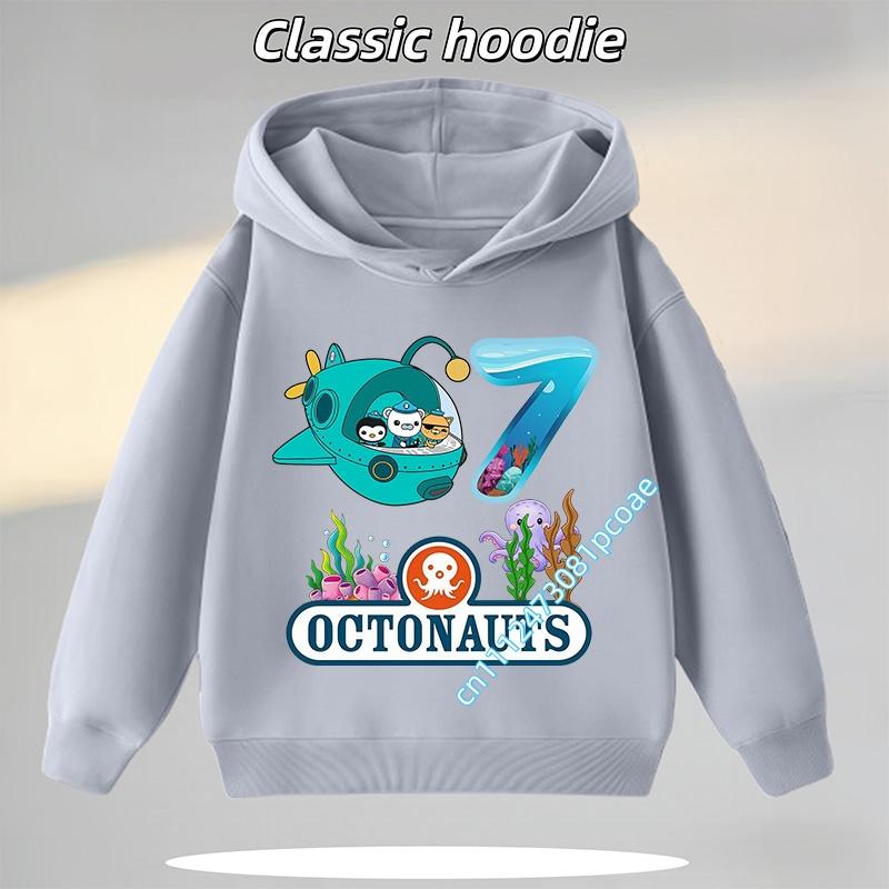 Octonauts 1-8 Yaş Kapüşonlu Sweatshirt Erkek Çocuklar İçin, Dijital Çizgi Film Baskılı Kız Çocuk Günlük Üst, Sonbahar/Kış Uzun Kollu