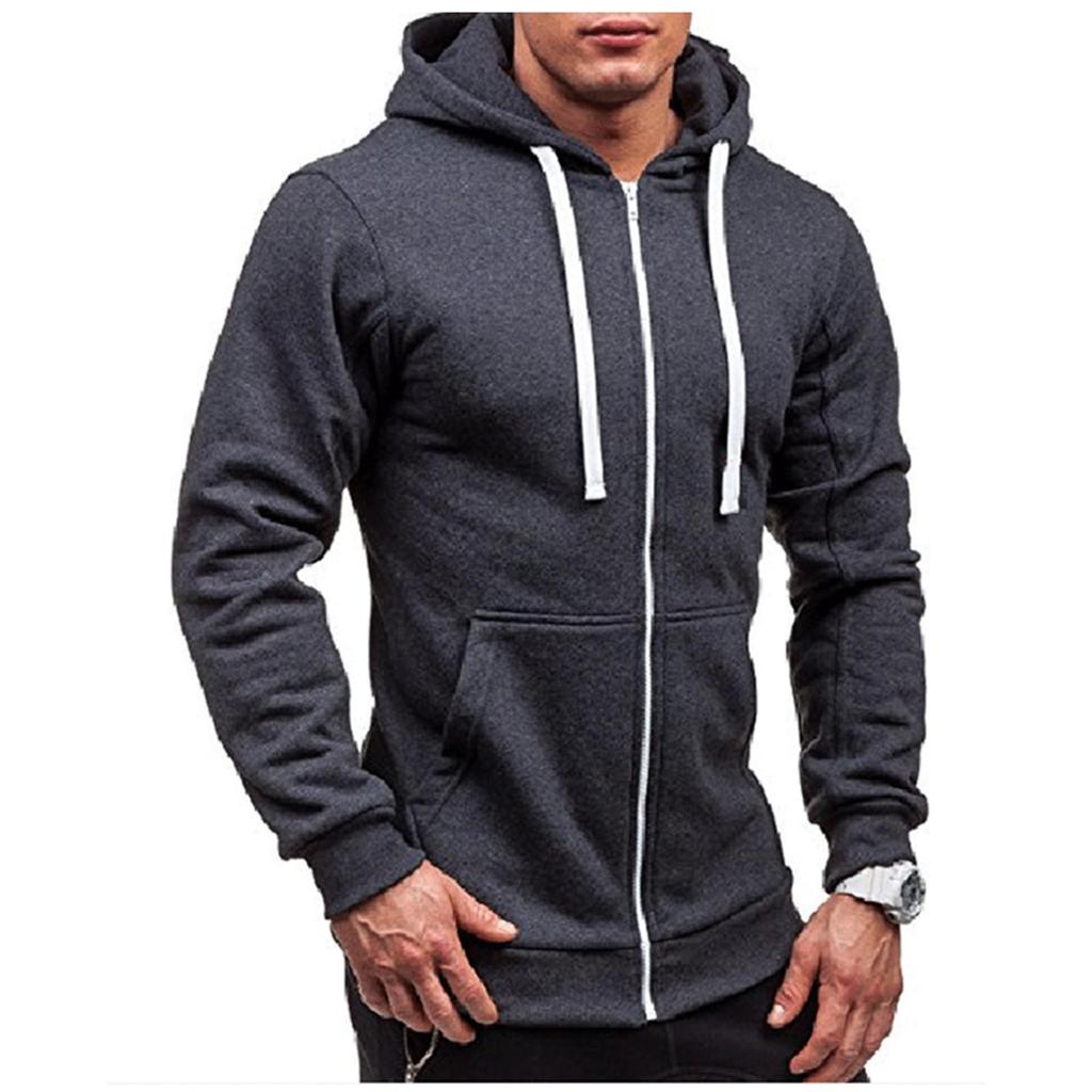 Men‘s Color Zipper Pullover Long Sleeve Hooded Sweatshirt Tops Blouse