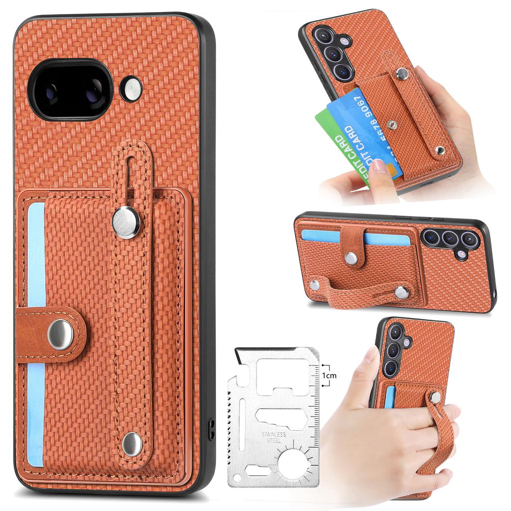 For Google Pixel 9a Case Carbon Fiber Texture Leather Phone Back Cover with Card Holder