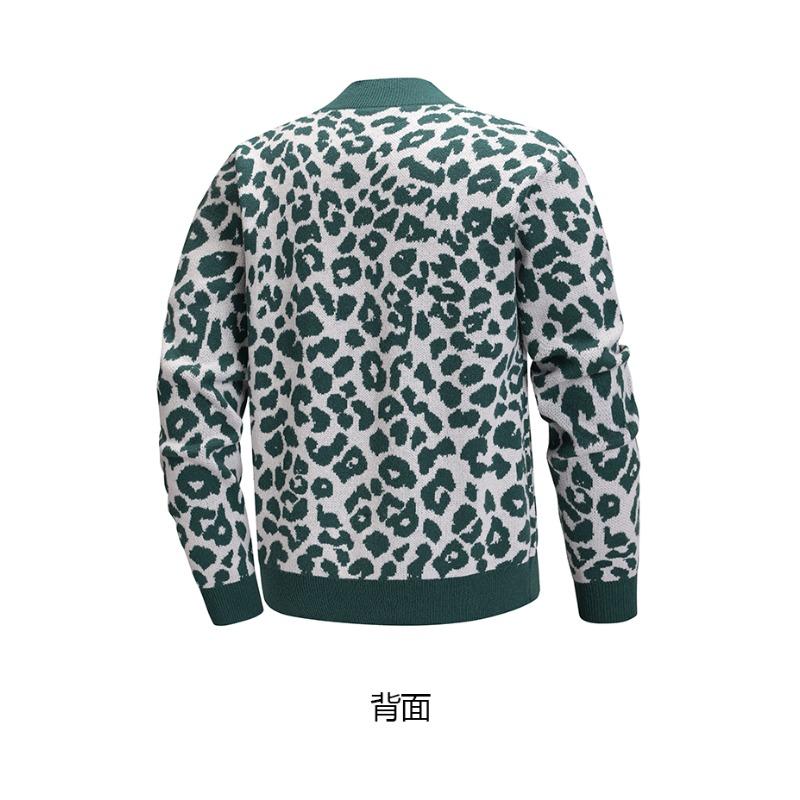 Men V Neck Button Down Leopard Print Knit Cardigan