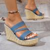 Fashion 2025 Summer NewPlus-size Wedge Sandal Lady Cowboy Simple Commuting Muffin Bottom Summer Slope with Sandals Women High Heels