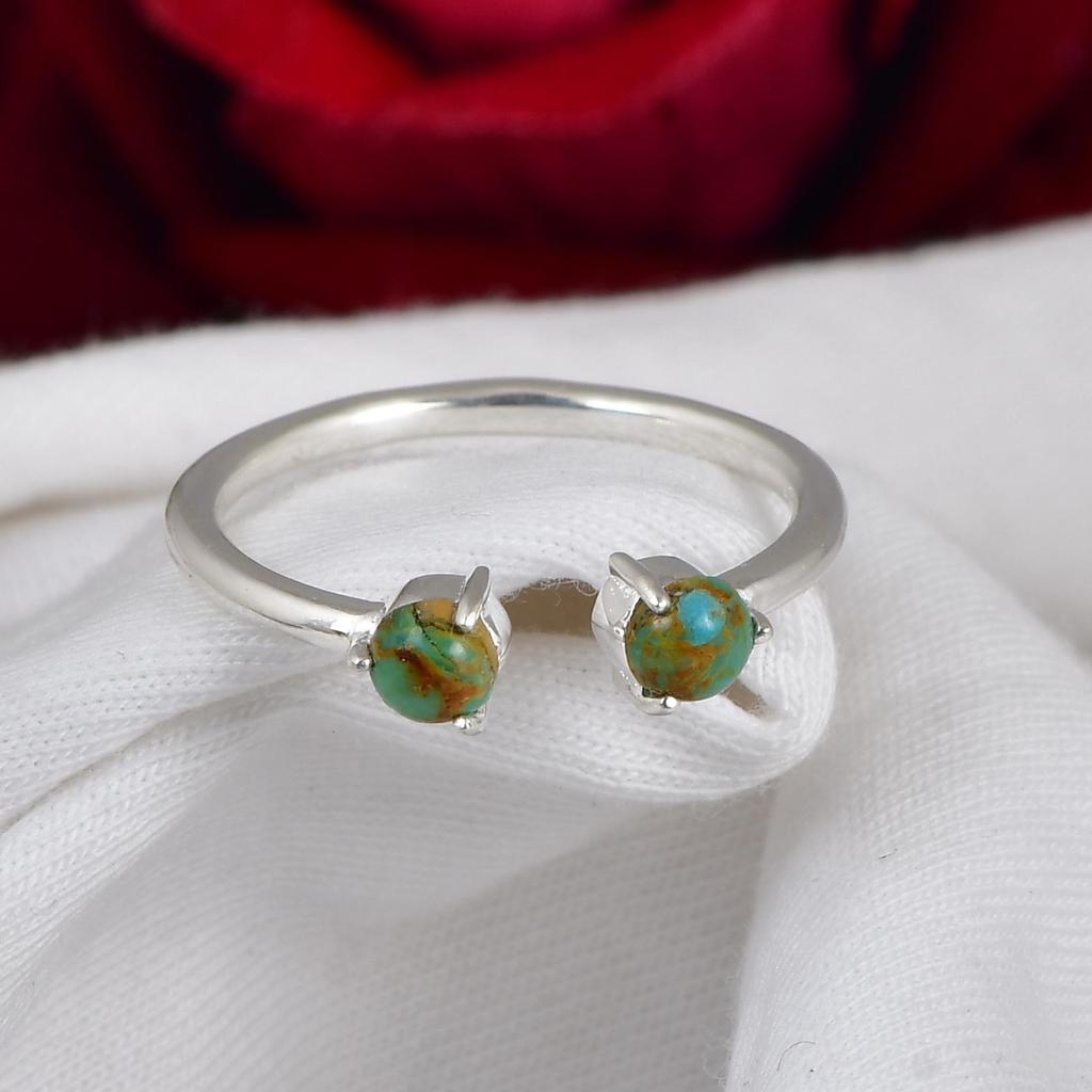 Kingman Turquoise Ring, 925 Sterling Silver Ring, Minimalist Turquoise Band Ring, Dainty Gemstone Ring, December Birthstone Gift