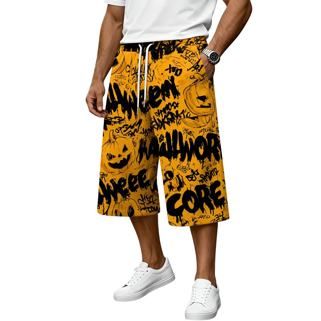 Men's Loose Fit Halloween Print Cargo Shorts with Large Pockets