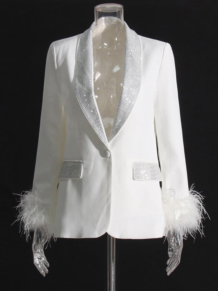 Spring 2026 Women's Luxe Suit: Cuff Patchwork with Ostrich Feather & Rhinestone Trim