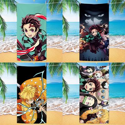 Toallas de Playa de D-Demon Slayer Para Niños Toallas de Baño Personalizadas Regalo de Vacaciones en la Piscina Toalla de Picnic Secado Rápido Regalos de Fiesta 70x140cm