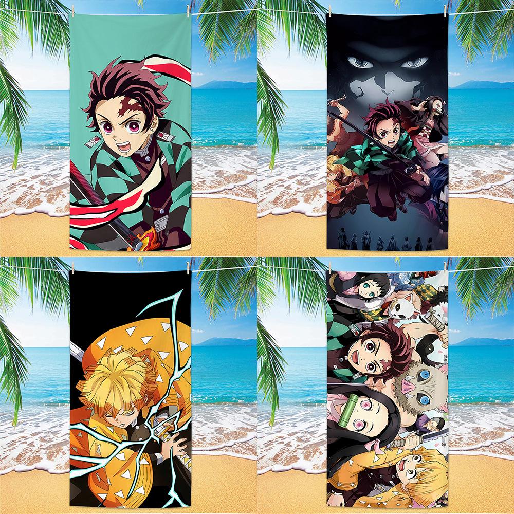 D-Demon Slayer Plážové osušky Pro děti Personalizované osušky na koupání Dárek na dovolenou k bazénu Pikniková osuška Rychleschnoucí Osušky na párty 70x140cm