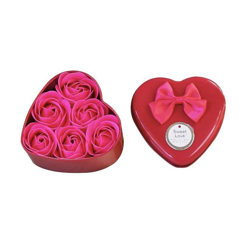 6Pcs Heart-shaped Rose Gift Box Simulated Rose Soap Flower Mother's Day Rose Gift Box Valentine's Day Rose Gift Wedding Souvenir