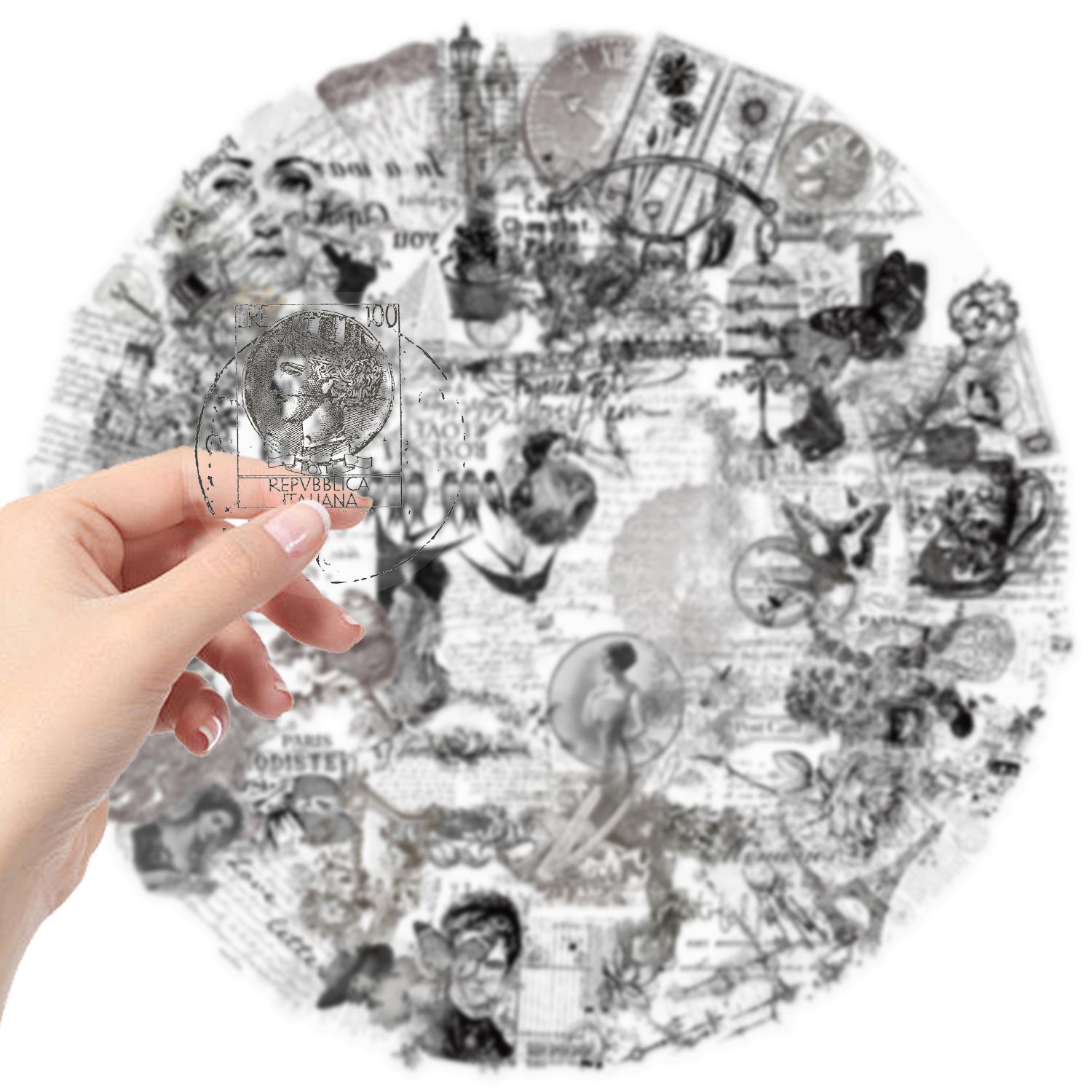 

50 Прозрачных Ретро Клипартов Наклейки Водонепроницаемый Прозрачный ПЭТ Декоративный Ручной Аккаунт Гитара Блокнот