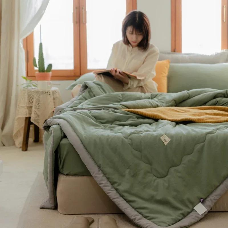 New Summer Quilt with Cooling Fabric Double Sides Cooling Blanket for Bed Silky Air Condition Comforter Home Lightweight Cooled