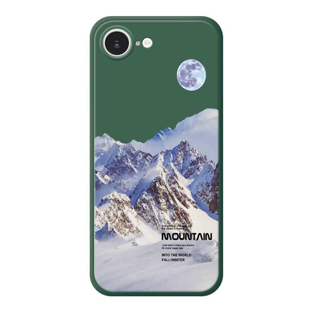 

For iPhone 16e Case White Snow Mountain Pattern Printing Straight Edge TPU Phone Back Cover Green