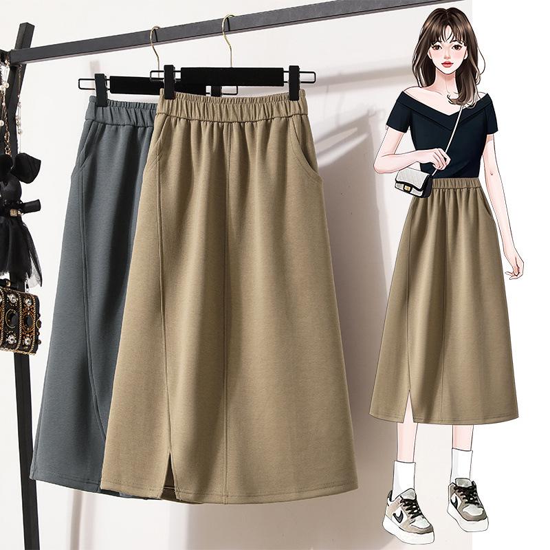 

Plus Size Air Layer Straight Midi Skirt - Spring Slimming Style L сірий колір