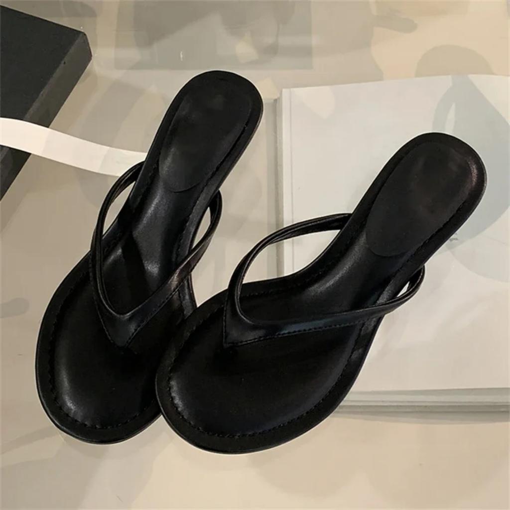 Eilyken Summer Fashion Thin Low Heels Slippers Women Round Clip Toe Beach Casual Sandals Flip Flops Shoes
