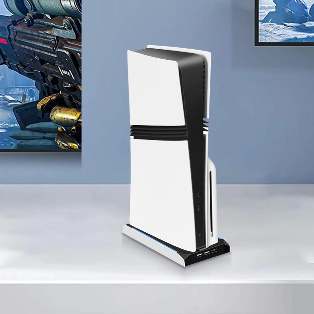 Für PS 5 Slim/PS 5 Pro RGB-Basisständer mit 3 USB 2.0-Anschlüssen, vertikaler Halter, 8 Lichtmodi für Sony Playstation 5 Spielzubehör