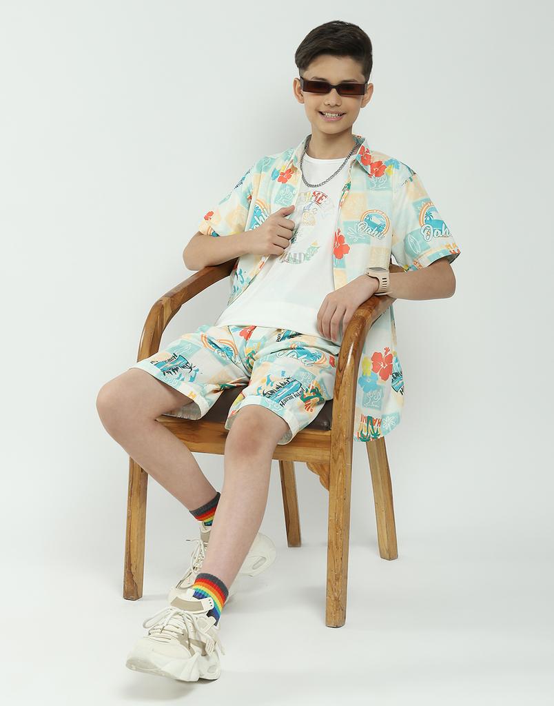 MONTE CARLO Boys Regular Fit Printed Half Sleeve Co-ord Set
