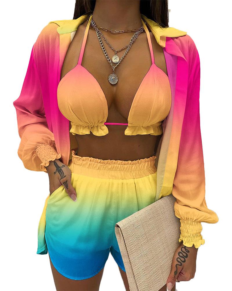 2025 Sexy Swimsuit Summer Fashion Solid Color Printing 3 Piece Suit Women