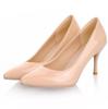 [SCGEHA] Plus Size High Heel Pumps, Patent Leather, Pointed Toe, Stiletto Heel, 8cm, Unisex (Beige / 25.5cm)