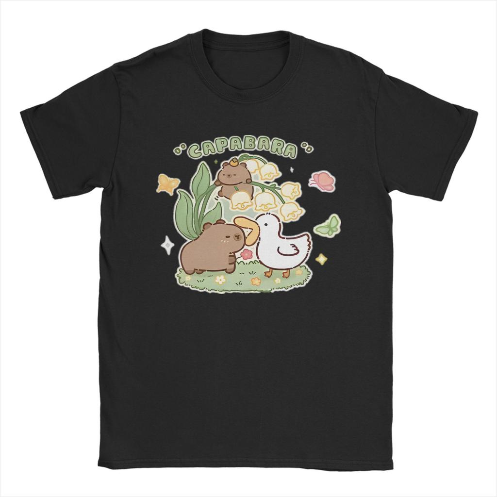 Funny Capybara T-Shirt for Men Cute Animal Cool 100% Cotton Tees Crew Neck Short Sleeve T Shirt Plus Size Tops