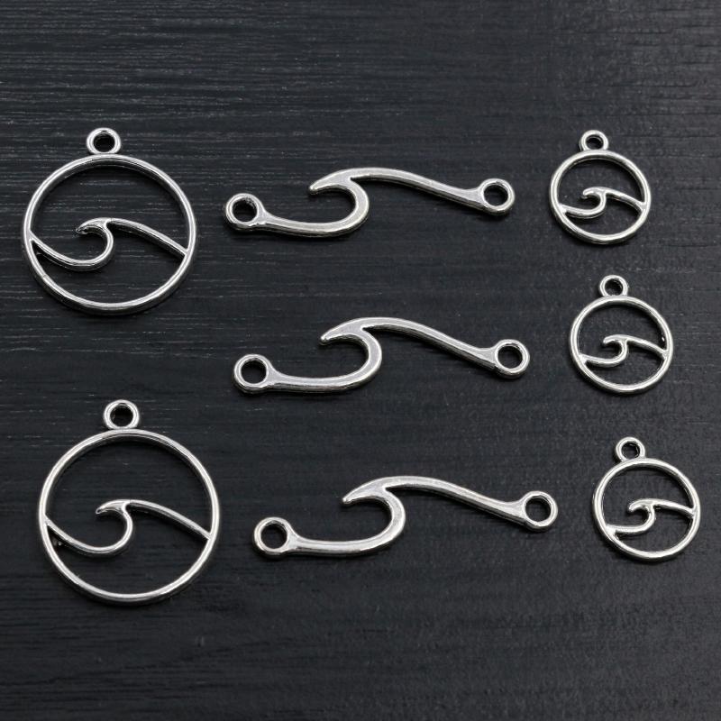 Fashion Antique Silver Plated Wave Small Charms Pendant Alloy Metal DIY Jewelry Findings Accessories for Neckalce Bracelet