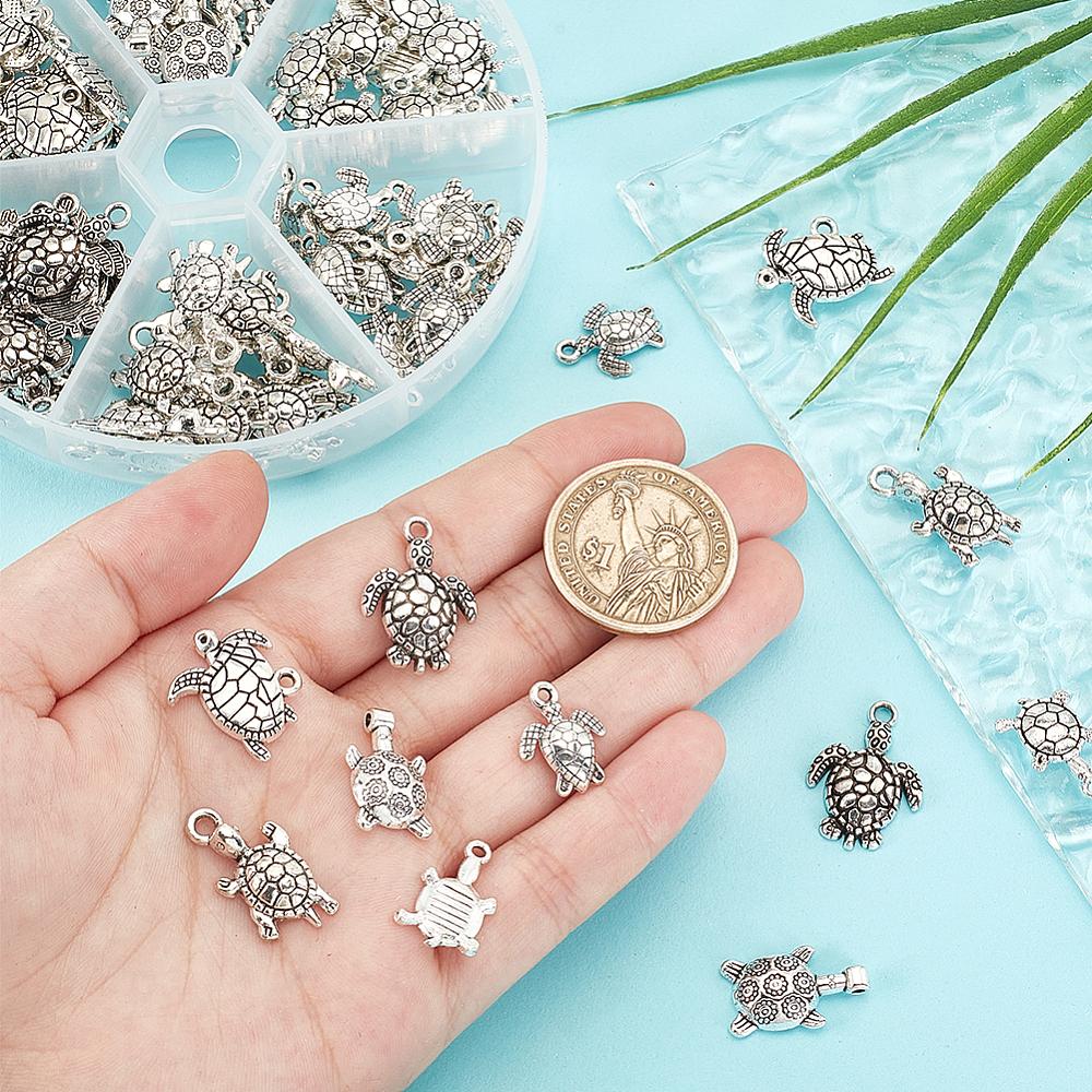 Tibetan Style Alloy Pendants Sea Turtle Antique Silver 103x17mm 90pcs/box