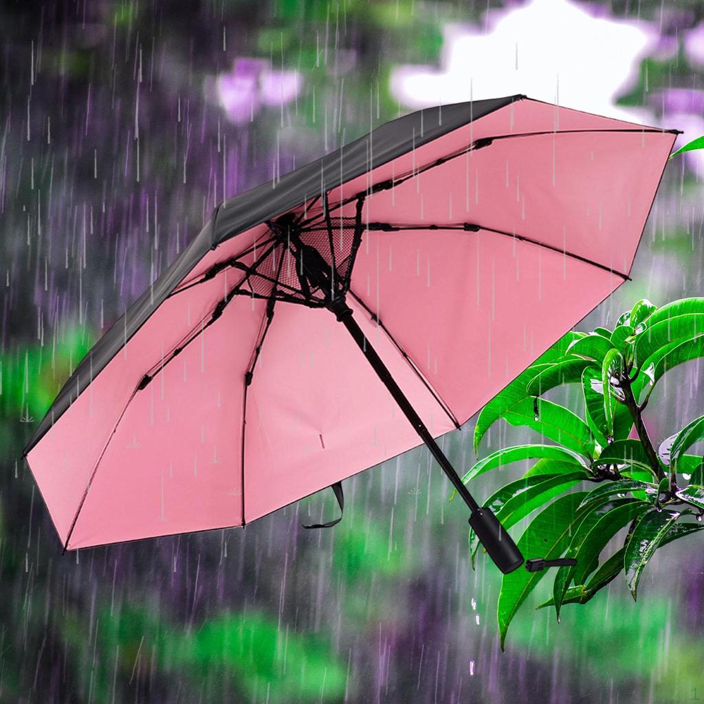8 Rib Travel Umbrella with Cooling Fan Strong Compact Wind Resistance Three Folding Sunny