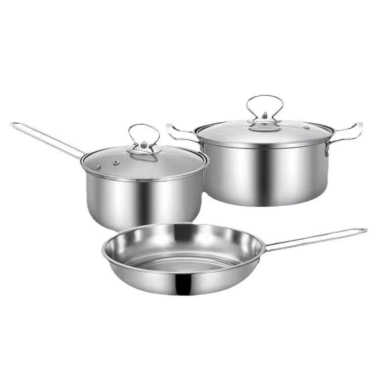 Induction Cooktop Stainless Steel 3-Piece Set: Soup Pot, Cooking Pot, Cutlery for Outdoor Camping