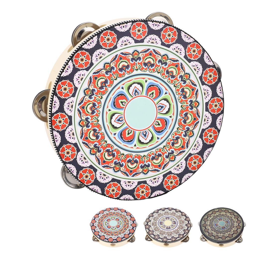 Tamburină din lemn de mână 8 inch Jingles Instrument educațional muzical pentru adulți și copii