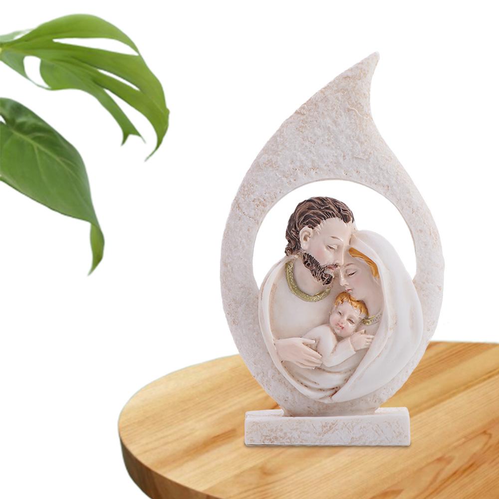 Funny Exquisite Sacred Hearts Statue Painted Crafts Holy Family Figurine Handmade Resin Nativity Ornaments Christmas Gift