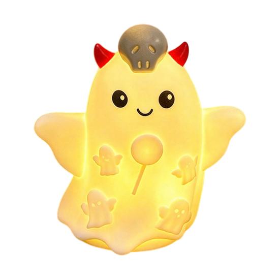 Safe Flameless Candle Cute Halloween Ghost/Pumpkin LED Night Light for Desktop Decoration, Battery Operated Table Lamp Nursery with Warm