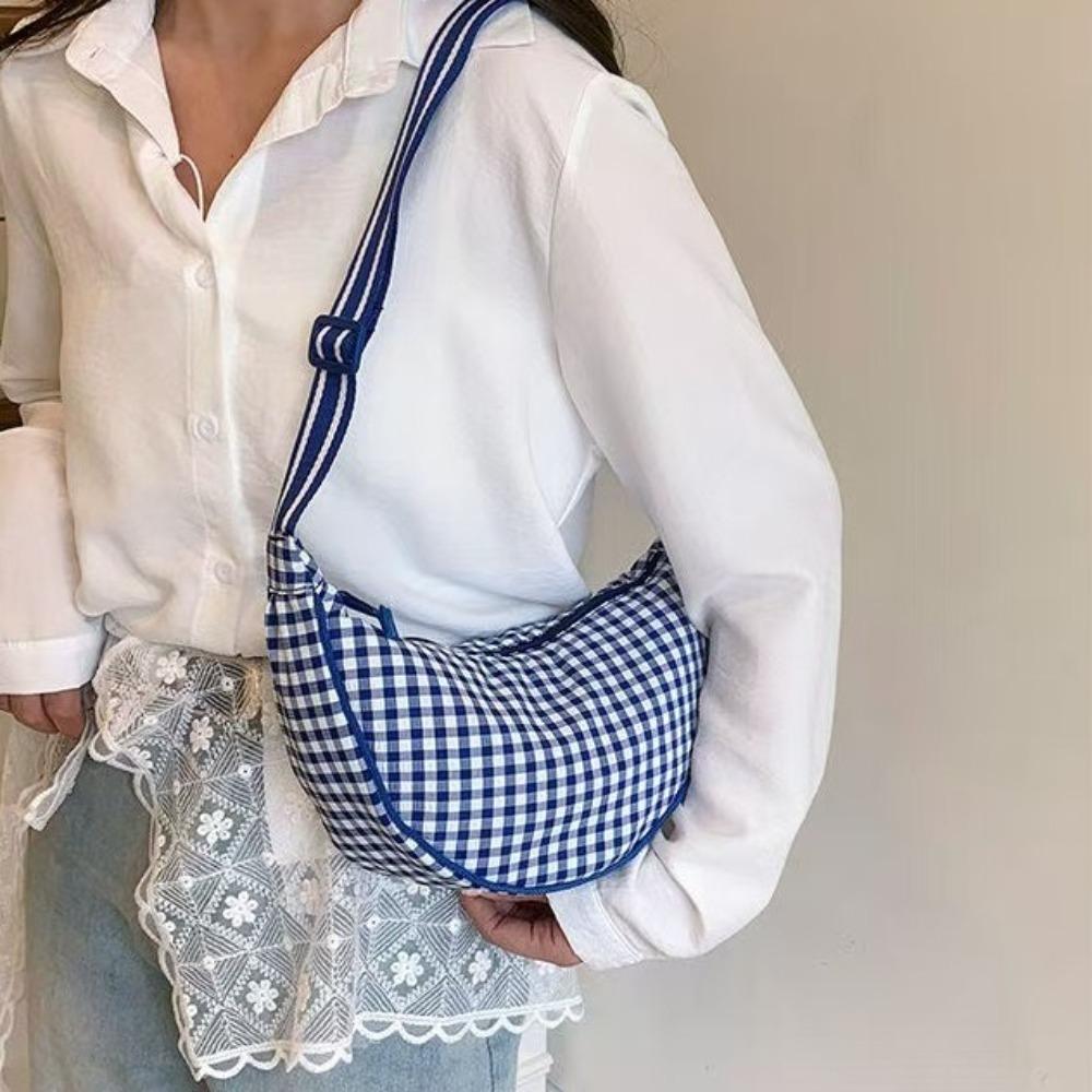 Versatile Nylon Crossbody Bag Adjustable Strap Dumpling Bag Sweet Plaid Shoulder Bag  Outdoor