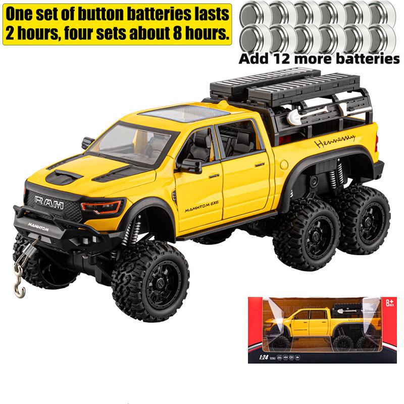 1/24 Dodge Mammoth RAM 1000 TRX 6x6 Camioneta Aleación de Metal Modelo Fundido Coche Juguete para Niños con Luz Colecciones Regalos Amigo