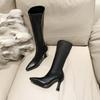Autumn Soft Leather Pointed Toe Knee High Boots Women Fashion Thick Heels Shoes Street Style Mordern Long Botas Mujer