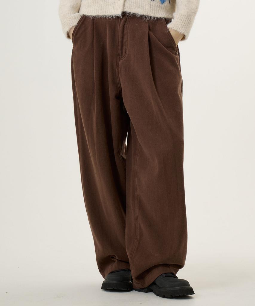 UNKNOWN PLANET Single-Pleat Wide Brushed Cotton Pants Brown