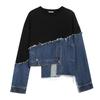 Women's Spring and Fall Personality Asymmetric Denim Splicing Jacket Loose Casual Sweatshirt