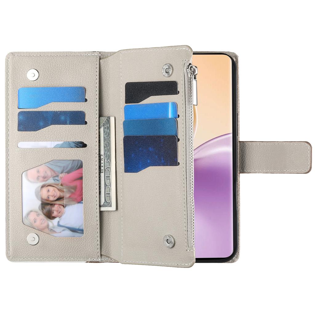 For Realme 14 Pro+ 5G Case Zipper Wallet Color Splicing Leather Flip Phone Cover with Straps