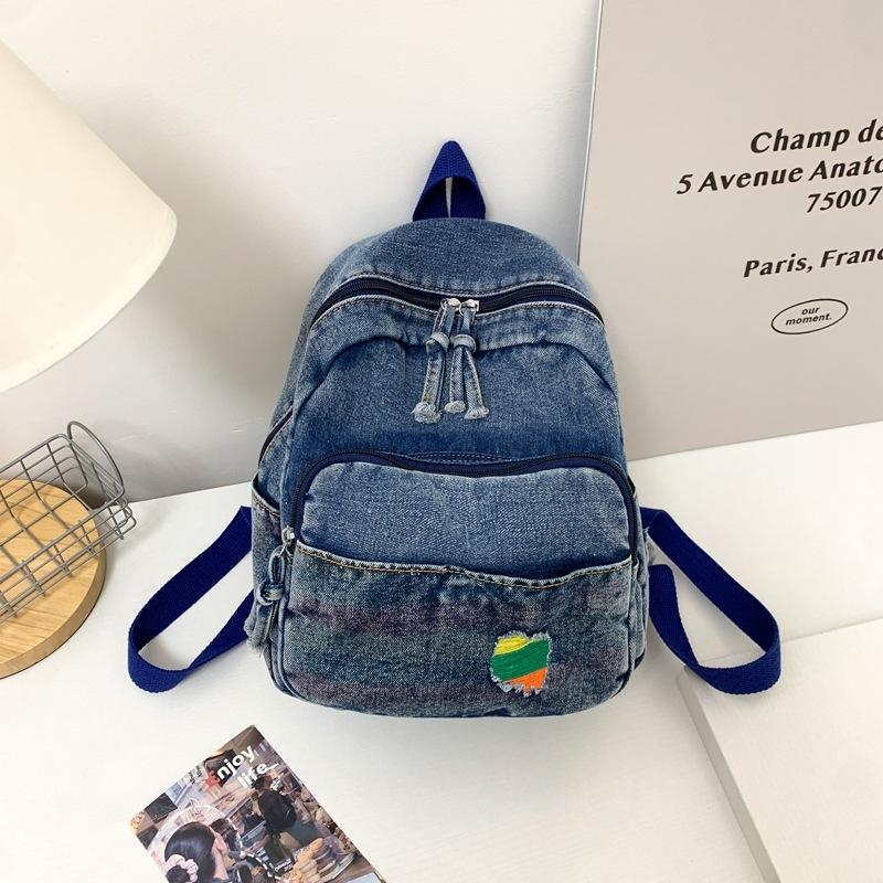 Schoolbag new retro literary and art fan denim small backpack casual versatile commuter backpack Japanese college student schoolbag